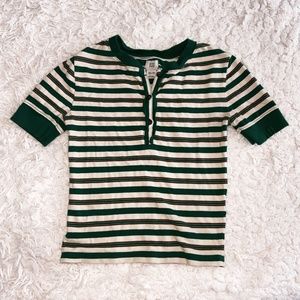 cropped, button up, V neck, striped